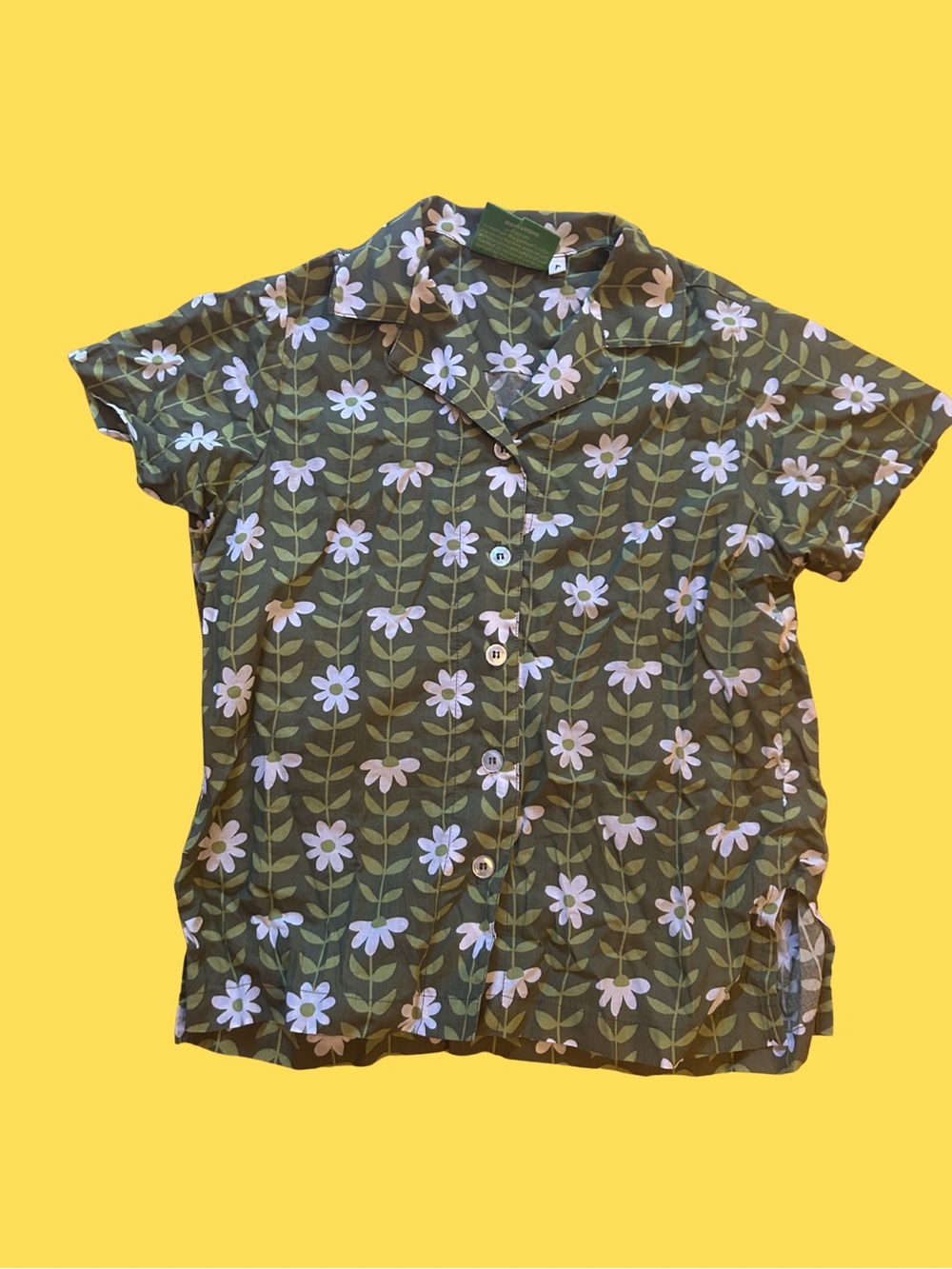 Big Bud Press Olive Green Floral Short Sleeve Button-Up